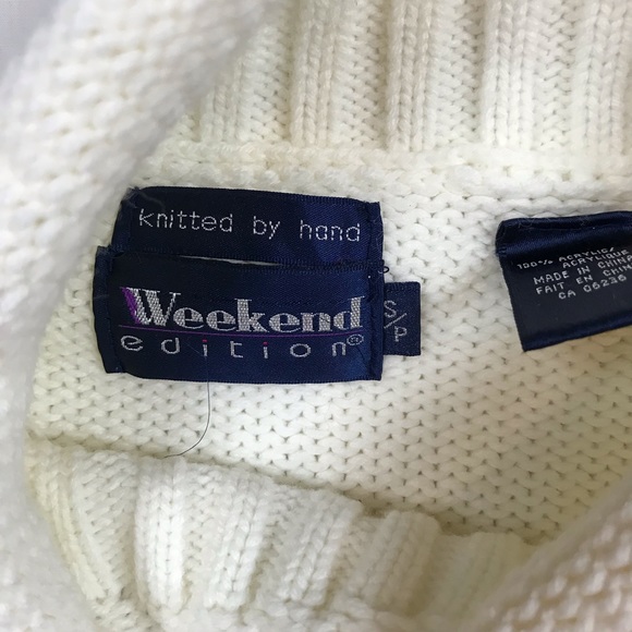 Vintage 90s White Embroidered Flower Cowl Neck Pullover Knit Small - Picture 2 of 8